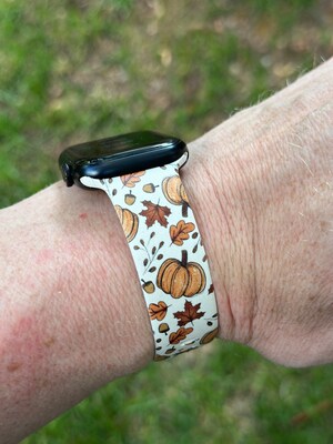 Fall Halloween Watch Bands for Apple Watch Samsung Fitbit Hello Fall Pumpkins and Leaves Autumn iWatch 20 22 38 40 41 42 44 45 49mm - image2